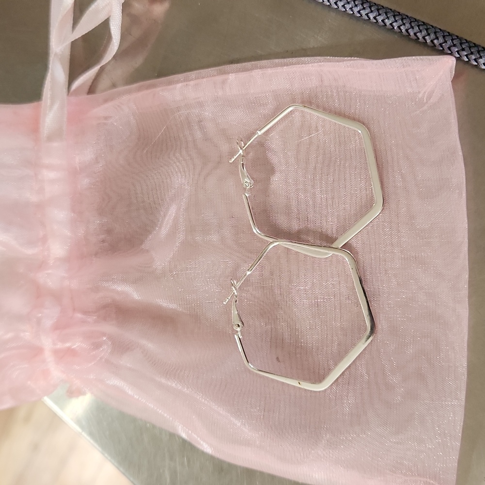 Geometric 925 STERLING SILVER HOOP EARRINGS